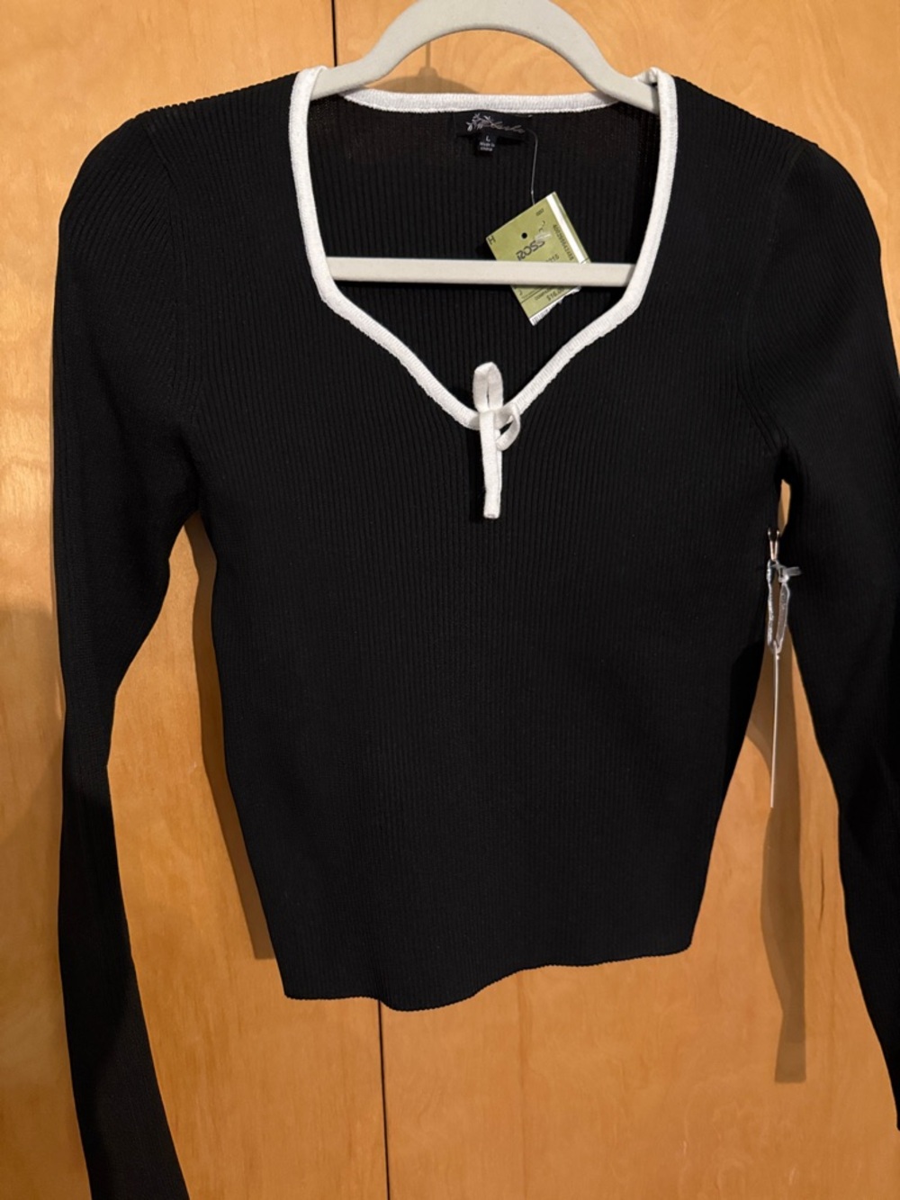 Women’s Black V-Neck Sweater with White Trim